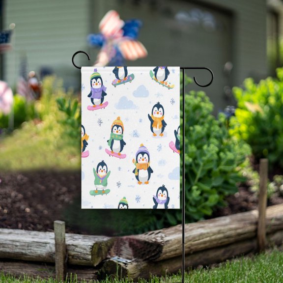 Square Garden Flags 12x18in Garden Flags Outdoor Flags Outdoor Banners Decorative Flags for Courtyard Gardens Cute Penguin Seamless