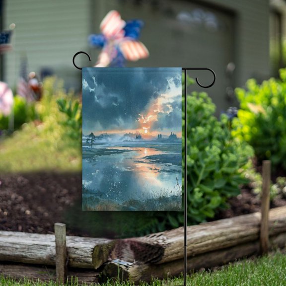Square Garden Flags 12x18in Garden Flags Outdoor Flags Outdoor Banners Decorative Flags for Courtyard Gardens Dusk Lake Storm