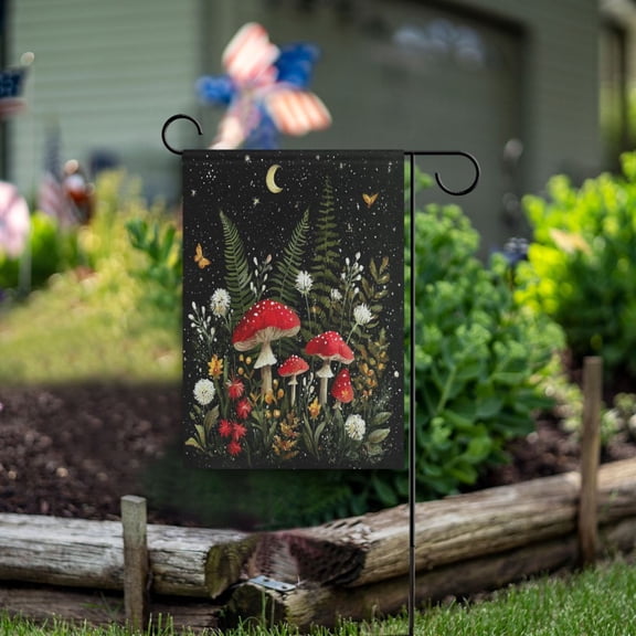 Square Garden Flags 12x18in Garden Flags Outdoor Flags Outdoor Banners Decorative Flags for Courtyard Gardens Mushroom Forest Night Glow