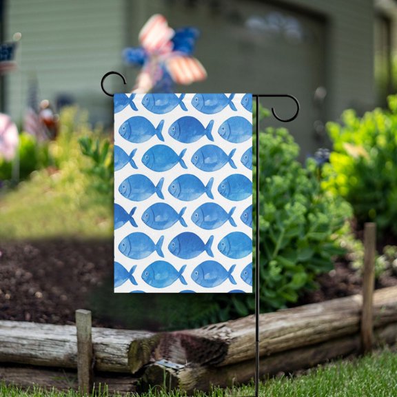 Square Garden Flags 12x18in Garden Flags Outdoor Flags Outdoor Banners Decorative Flags for Courtyard Gardens Seamless Blue Fish Pattern