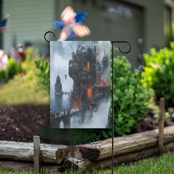 Square Garden Flags 12x18in Garden Flags Outdoor Flags Outdoor Banners Decorative Flags for Courtyard Gardens Steam Punk Castle