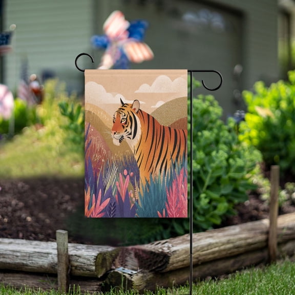 Square Garden Flags 12x18in Garden Flags Outdoor Flags Outdoor Banners Decorative Flags for Courtyard Gardens Tiger Illustration