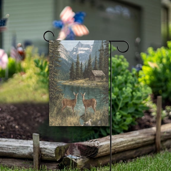 Square Garden Flags 12x18in Garden Flags Outdoor Flags Outdoor Banners Decorative Flags for Courtyard Gardens Two White Tailed Deer