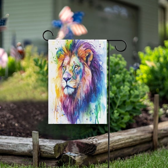 Square Garden Flags 12x18in Garden Flags Outdoor Flags Outdoor Banners Decorative Flags for Courtyard Gardens Watercolor Cartoon Lion