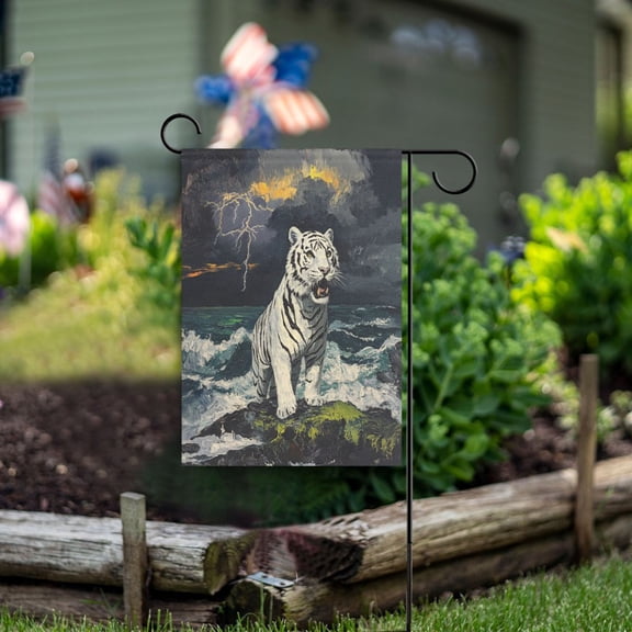 Square Garden Flags 12x18in Garden Flags Outdoor Flags Outdoor Banners Decorative Flags for Courtyard Gardens White Tiger