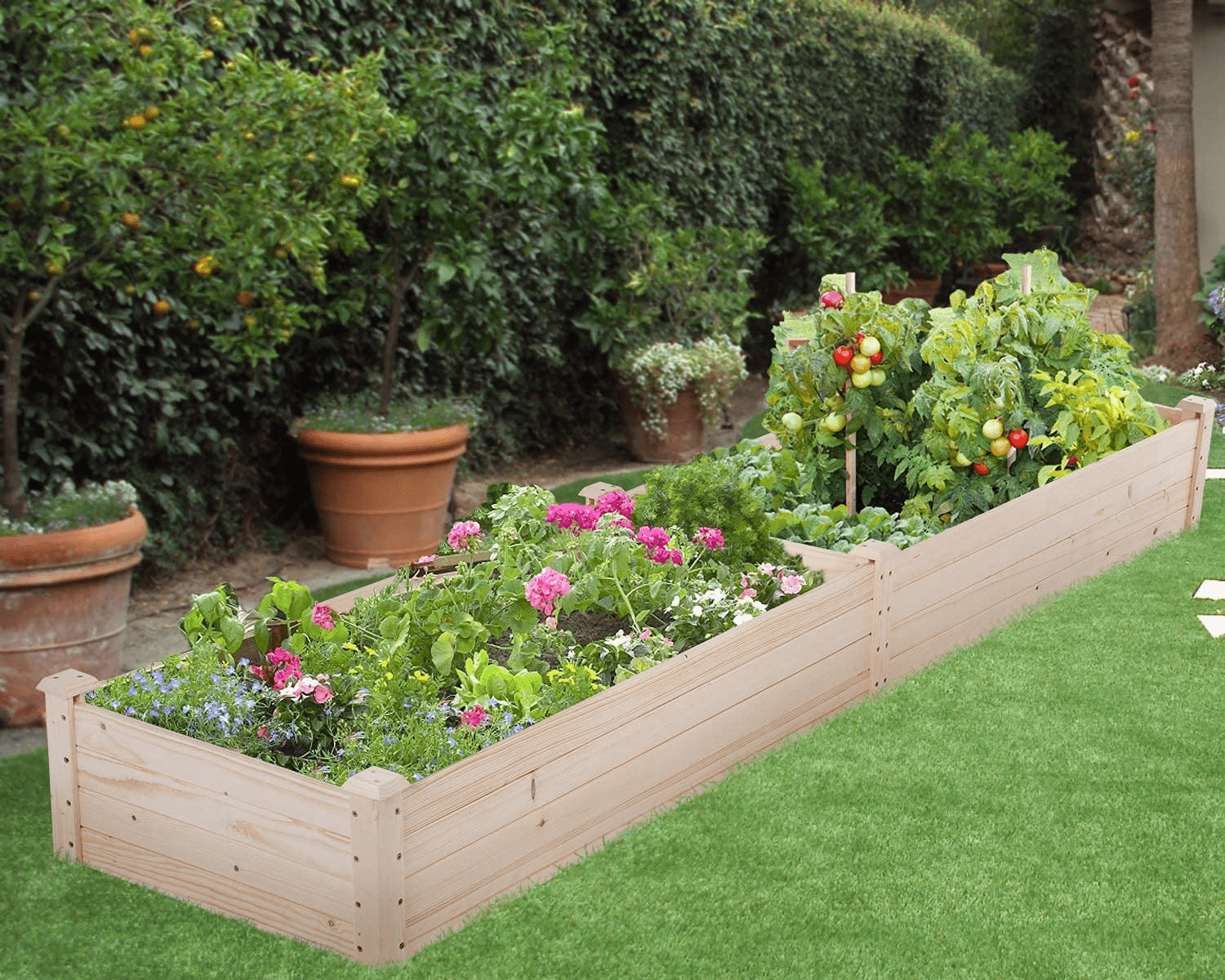 Square Garden Raise Bed 96 x 24.5 x 10 Inch Wood Planter Box Elevated