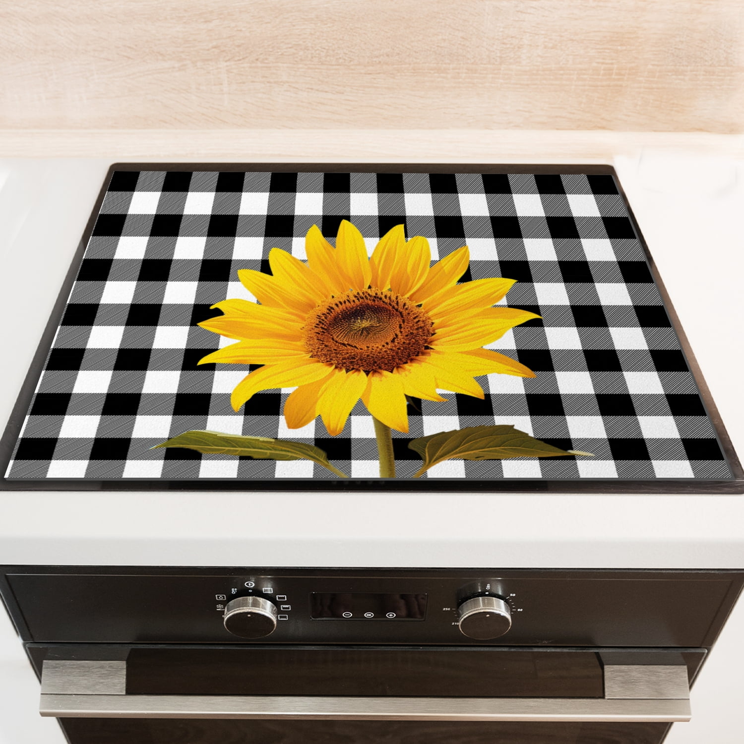 Cover for Stove Top Electric Flat Top, Gold Sunflowers Pattern Heat Resistant Ceramic Cooktop Cover Protector Mat, Washable Foldable Pad for Kitchen RV (28×20 Inch)