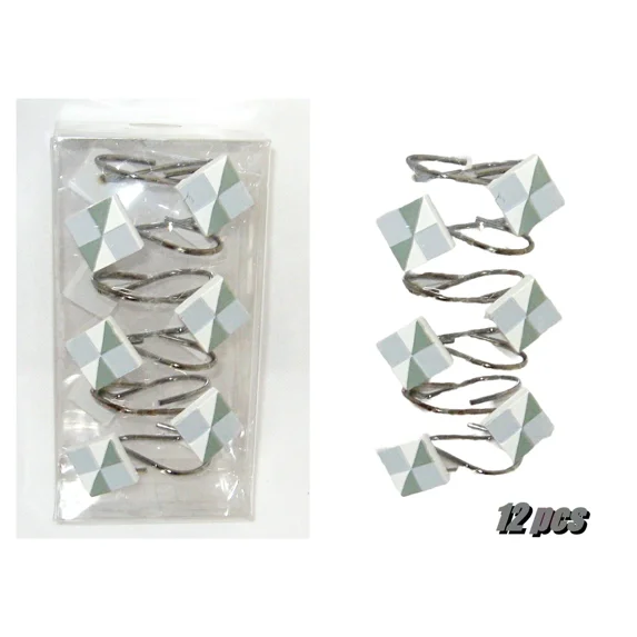 Square Geometric Chevron Anti-Rust Shower Curtain Hooks 12 Shower Curtain Rings