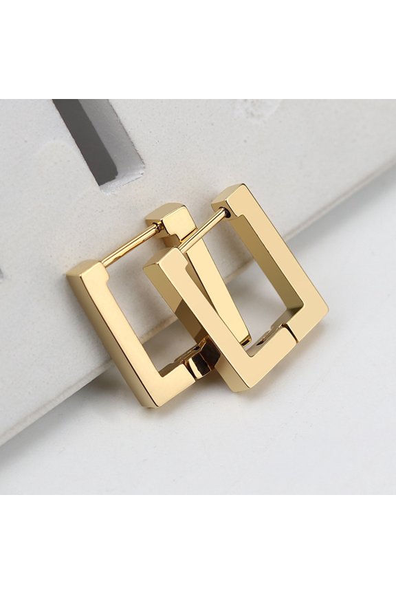 Square Geometric Earrings Stainless Steel - Punk Unisex Titanium Hoops Hypoallergenic Body Jewelry