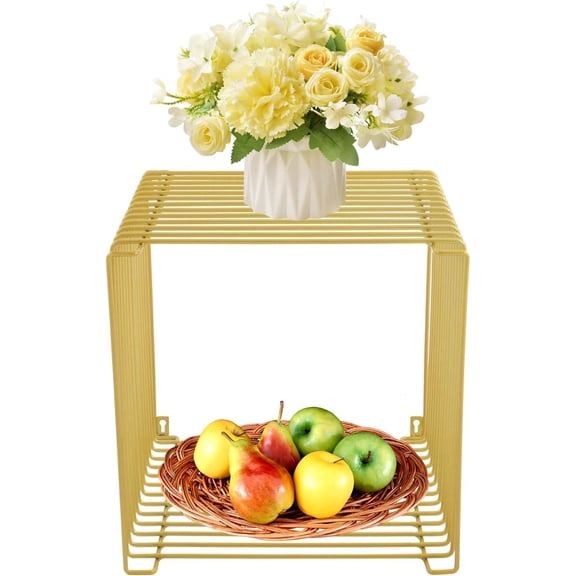 Square Geometry Retro Side Table, 13.78in Iron Multi-Purpose Side Table Square Cage End Tables Industrial Night Stand for Living Room Bedroom, Load Capacity 331lb (Gold, 13.7813.7813.78in)