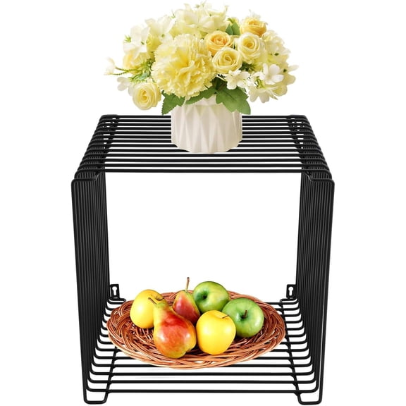 Square Geometry Retro Side Table, 13.78in Iron Multi-Purpose Side Table Square Cage End Tables Industrial Night Stand for Living Room Bedroom, Load Capacity 331lb (Black, 13.7813.7813.78in)