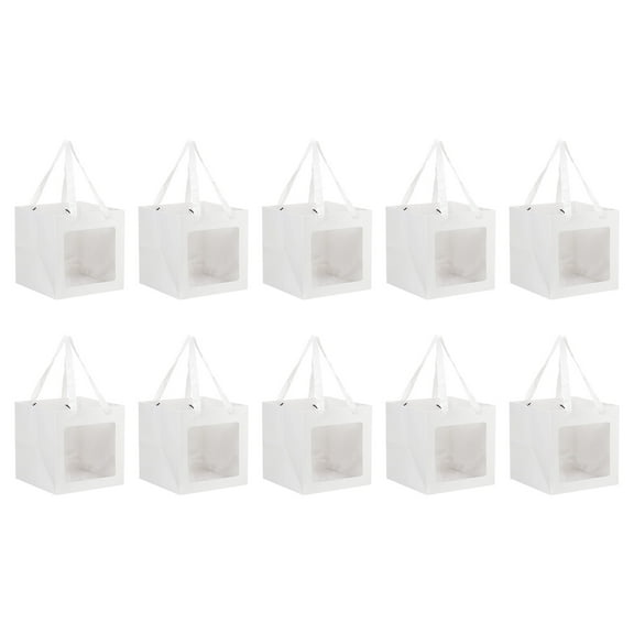 Square Gift Bags 7.87 Inch, 10 Pcs Medium Kraft Gift Wrap Bags for Wedding Birthday, White