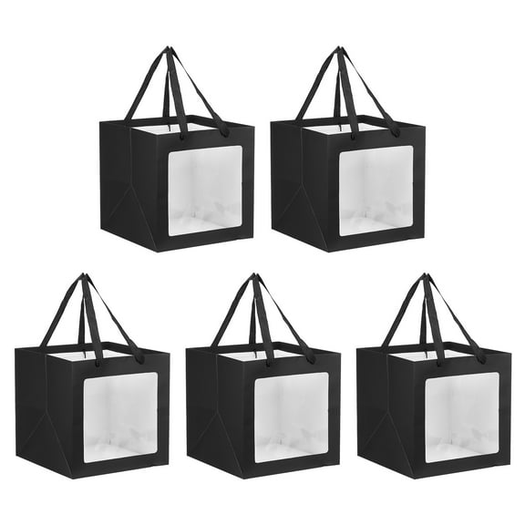 Square Gift Bags 9.84 Inch, 5 Pcs Medium Kraft Gift Wrap Bags for Wedding Birthday, Black
