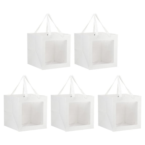 Square Gift Bags 9.84 Inch, 5 Pcs Medium Kraft Gift Wrap Bags for Wedding Birthday, White