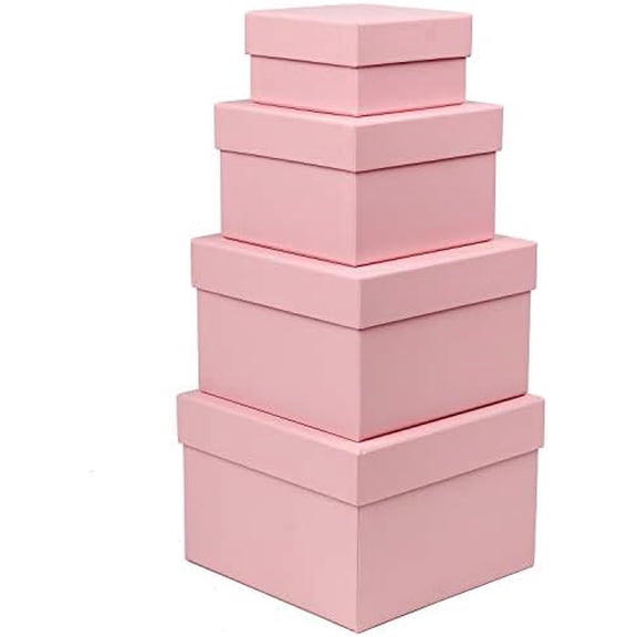 Square Gift Boxes with Lids Set of 4 Pink Gift Box Assorted Sizes Nesting Gift Boxes for Presents Birthday Bridesmaid Wedding Valentines Christmas Party Favor Boxes