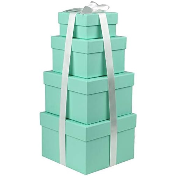Square Gift Boxes with Lids Set of 4 Teal Green Gift Box Assorted Sizes Nesting Gift Boxes for Presents Birthday Bridesmaid Wedding Valentines Christmas Party Favor Boxes