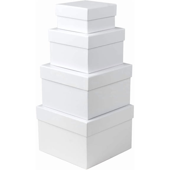 Square Gift Boxes with Lids Set of 4 White Gift Box Assorted Sizes Nesting Gift Boxes for Presents Birthday Bridesmaid Wedding Valentines Christmas Party Favor Boxes