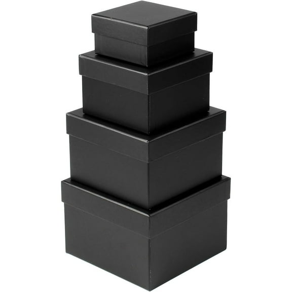 Square Gift Boxes with Set of 4 Black Gift Box Assorted Sizes Nesting Gift Boxes for Presents Birthday Bridesmaid Wedding Valentines Christmas Party Favor Boxes