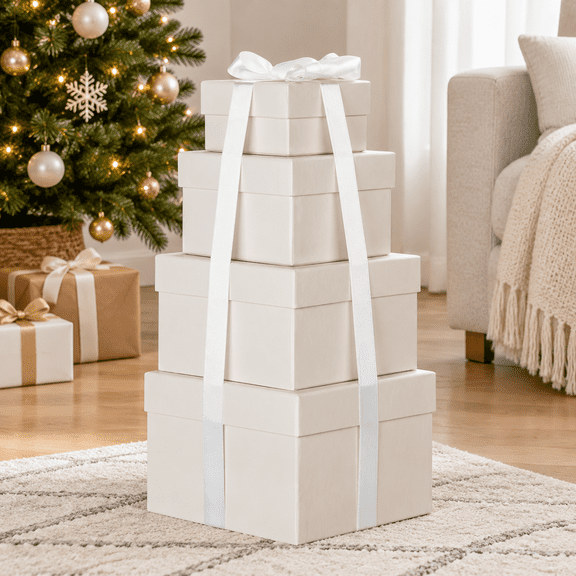 Square Gift Boxes with Lids 4PCS Gift Box for Presents Nesting Assorted Sizes Present Boxes for Christmas Birthday Valentines Party Gift Wrap