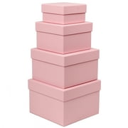 Square Gift Boxes with Lids Set of 4 Pink Gift Box Nesting Gift Boxes for Presents Birthday Wedding Valentines Christmas Party Favor Boxes