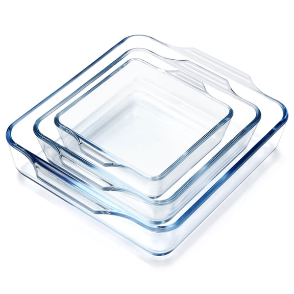 NUTRIUPS 3-Piece Square Glass Baking Dish Set, Borosilicate, Oven Safe, 3 Sizes 4.5in+6in+7.7in