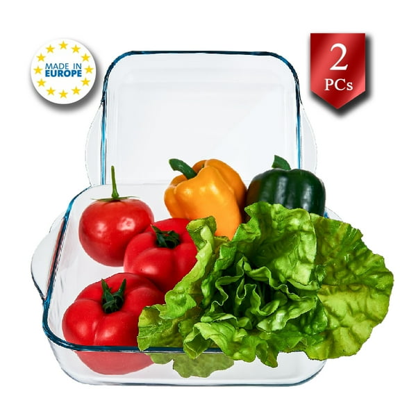 Square Glass Baking Dishes, Ovenware, Casserole, Set of 2