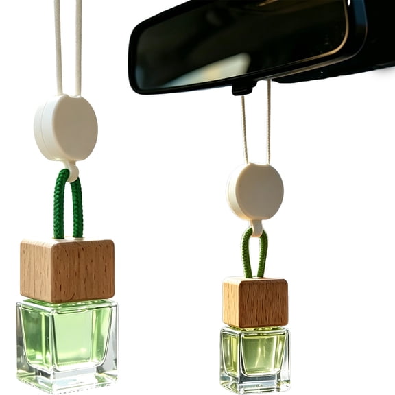 Square Glass Car Hanging Air Freshener, Wooden Cap Empty Bottle, Rearview Mirror Fragrance Diffuser Pendant, 8ml Refillable Aroma Container, Automotive Scent Ornament, Mini Hanging Fragrance Holder