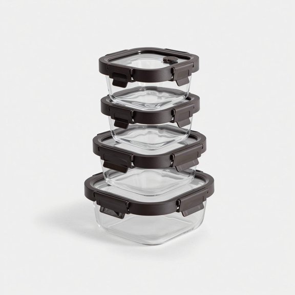Square Glass Container Set (Espresso, 4-pc)