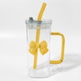 thumbnail image 1 of Square Glass Cups with Lids and Straws, Glass Tumbler with Handle Bow Knot Transparent Drinking Glasses for Water, Juice, Milk, Tea 400ml (Yellow), 1 of 7