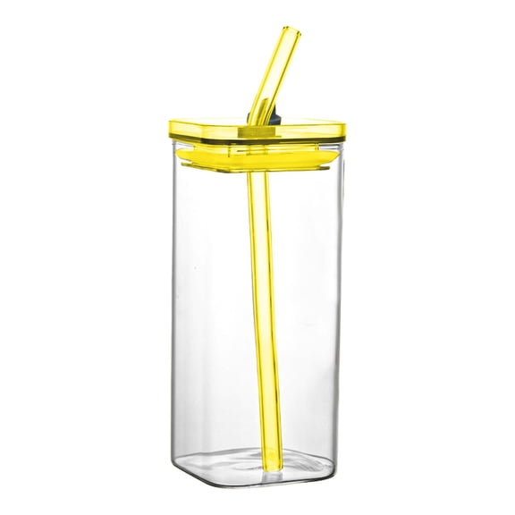 Square Glass Cups with Lids and Straws, Heat Resistant Clear Drinking Tumblers for Coffee, Tea & Daily Home Drinkware Use