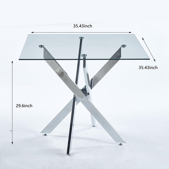 Square Glass Dining Table with Metal Legs Modern Kitchen Table for Home