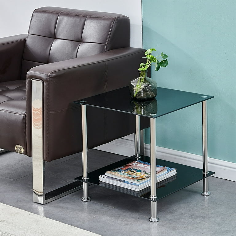 Square glass and chrome side table discount