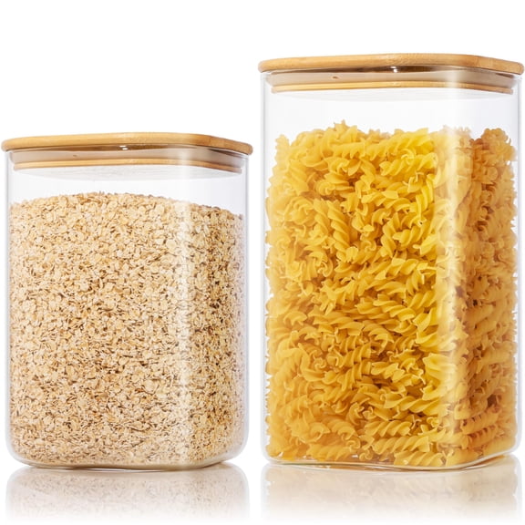 Square Glass Food Storage Jars 168oz & 84oz 2 Pack For Flour Sugar Cereal Rice
