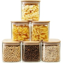 Square Glass Jars with Bamboo Lids 27 FL OZ [Set of 6], Glass Canisters with Airtight Lids, Glass Food Storage Containers for Coffee, Sugar, Tea, Candies, Cookies,Best for Kitchen & Pantry