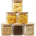 thumbnail image 1 of Square Glass Jars with Bamboo Lids [Muti Size Set of 5], Glass Canisters with Airtight Lids, Glass Food Storage Containers for Pasta, Cereal, Flour, Sugar, Best for Kitchen & Pantry, 1 of 9