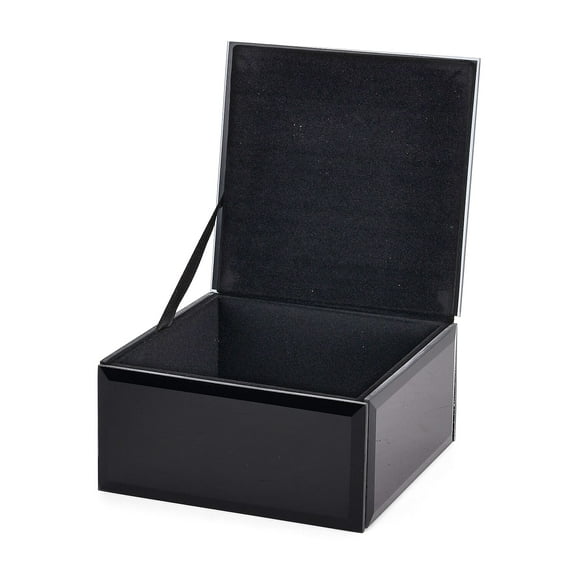 Square Glass Jewelry Box with Black and White Crystal Floral on Top Christmas Gifts