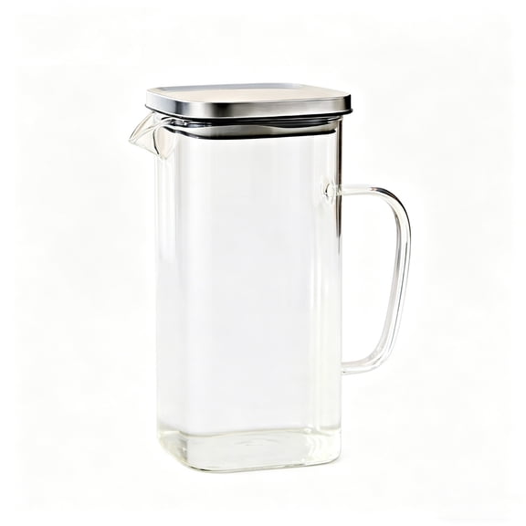Square Glass Pitcher with Lid and Spout, Borosilicate Glass Carafe for Hot/Cold Drink, Small Jug for Iced Tea, Coffee,Water Storage Container,1500ml 3.9*7.9In