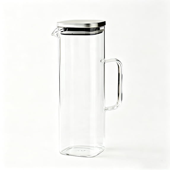 Square Glass Pitcher with Lid and Spout, Water Pitchers with Handle for Fridge, Glass Carafe for Hot/Cold Drink Iced Tea 9*3In