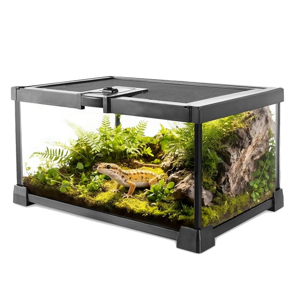 VNEKVA Square Glass Reptile Terrarium - Rainforest Landscaping Habitat for Geckos, Turtles, Spiders, Lizards, Chameleons, Snakes & Fish
