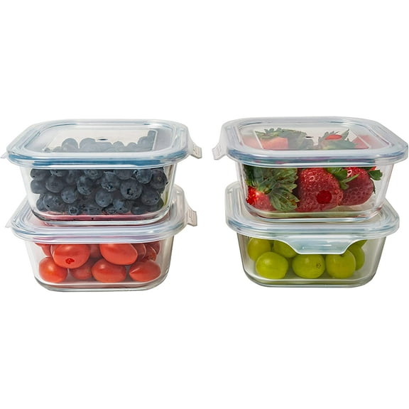 Square Glass Storage Container, Stackable BPA Free Airtight Seal Food Containers with Lids, Meal Prep Kitchen Organization and Storage, 5"x5" x 2.5", 17.6oz, 0.52L, White, 4 Pack