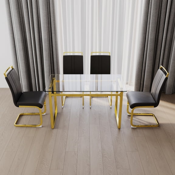 Square Glass Tabletop with Golden Plating Legs | Suitable for Kitchen and Dining Room | Pollution-free and Radiation-free Dining Setup