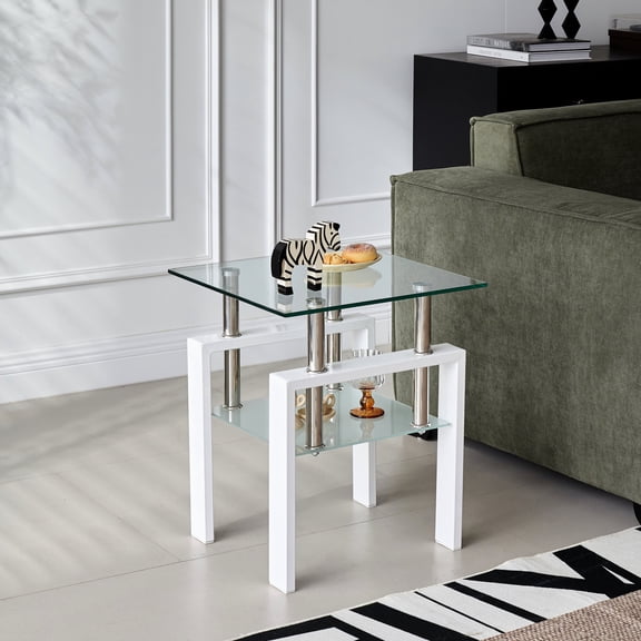 Square Glass Tea Table with 2 Layers | Great for Kitchen, Restaurant & Bedroom | Transparent Glass for a Clear Look | Easy to Self-Assemble and Maintain