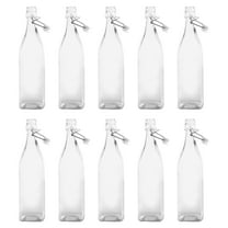 Square Glass Water Carafe Bottles with Wire Lids 14 oz. Set of 10, Bulk Pack - Perfect for Juices, Smoothies, Milk, Condiments - Clear