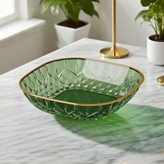 Square Gold-Rimmed Plastic Serving Plates for Snacks, Fruit, and Candy - Food Safe, Stackable, and Easy to Clean