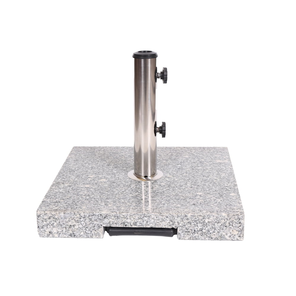 Square Granite Umbrella Base with Stainless Steel Holder Heavy Duty Outdoor Patio Umbrella Stand Natural Grey