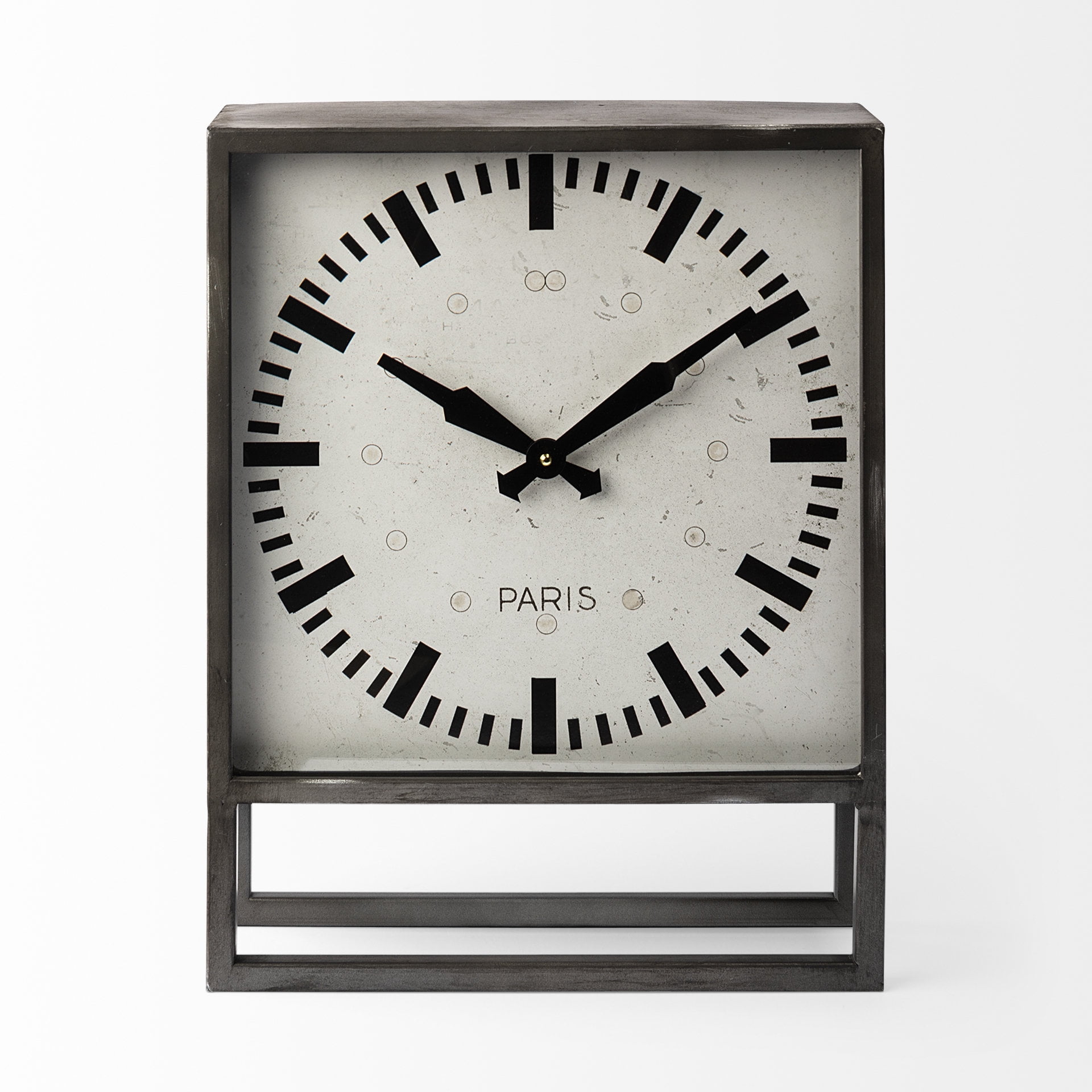 Square Gray Metal Desk Table Clock with Simple White and Black face ...