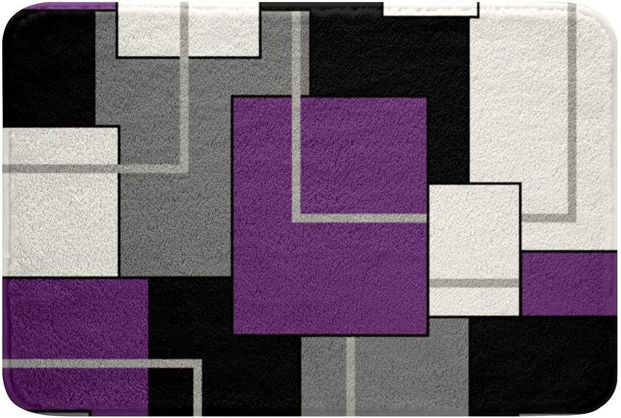 Square Grid Bath Mats for Bathroom,Purple Black White Bathroom Mats ...