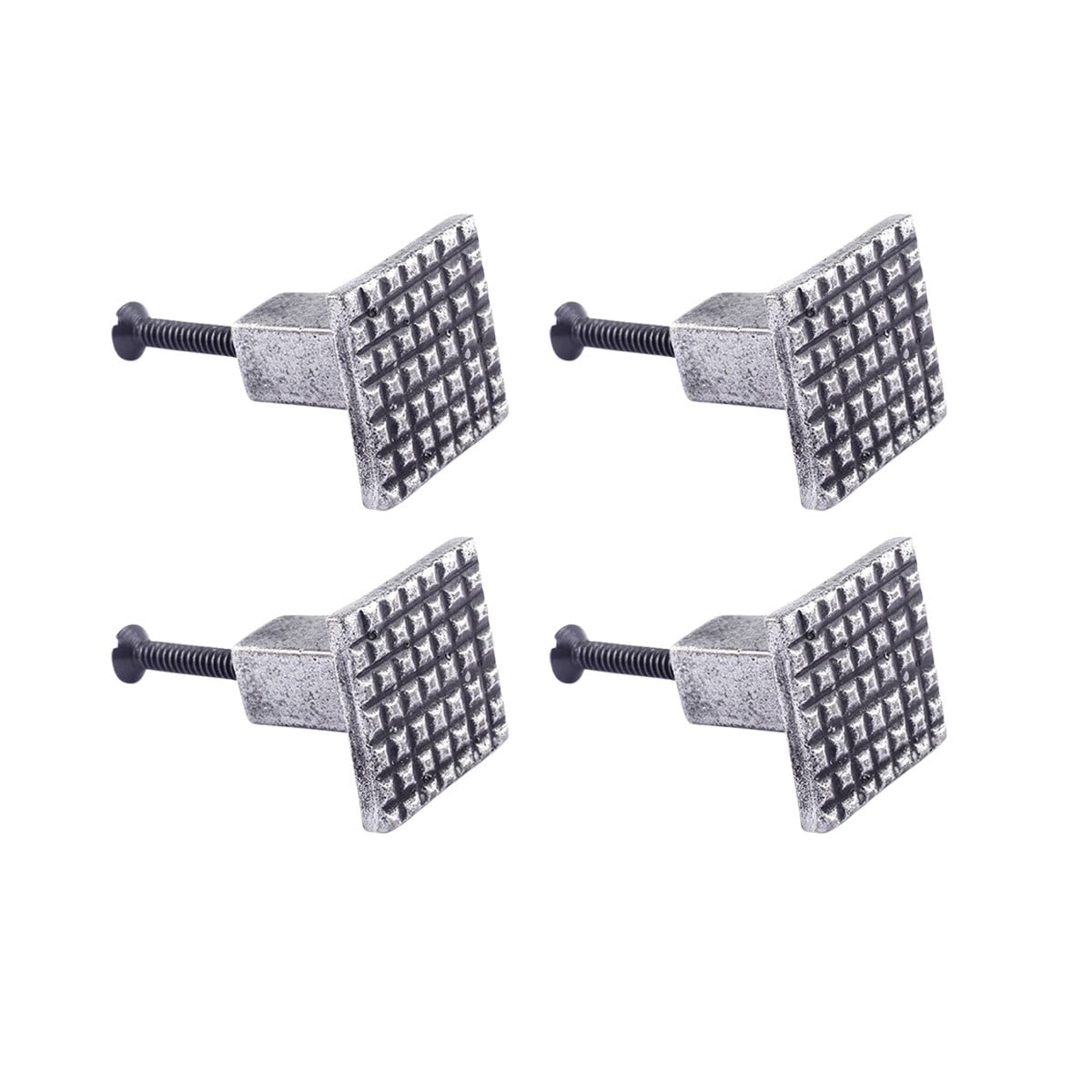 Square Grid Iron Kitchen Cabinet Knob Door Pull Handle Pewter Finish Pack of 4|Renovators Supply