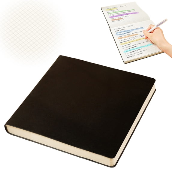 Square Grid Notebook, Thick Paper Journal for Bullet Journaling Black Cover