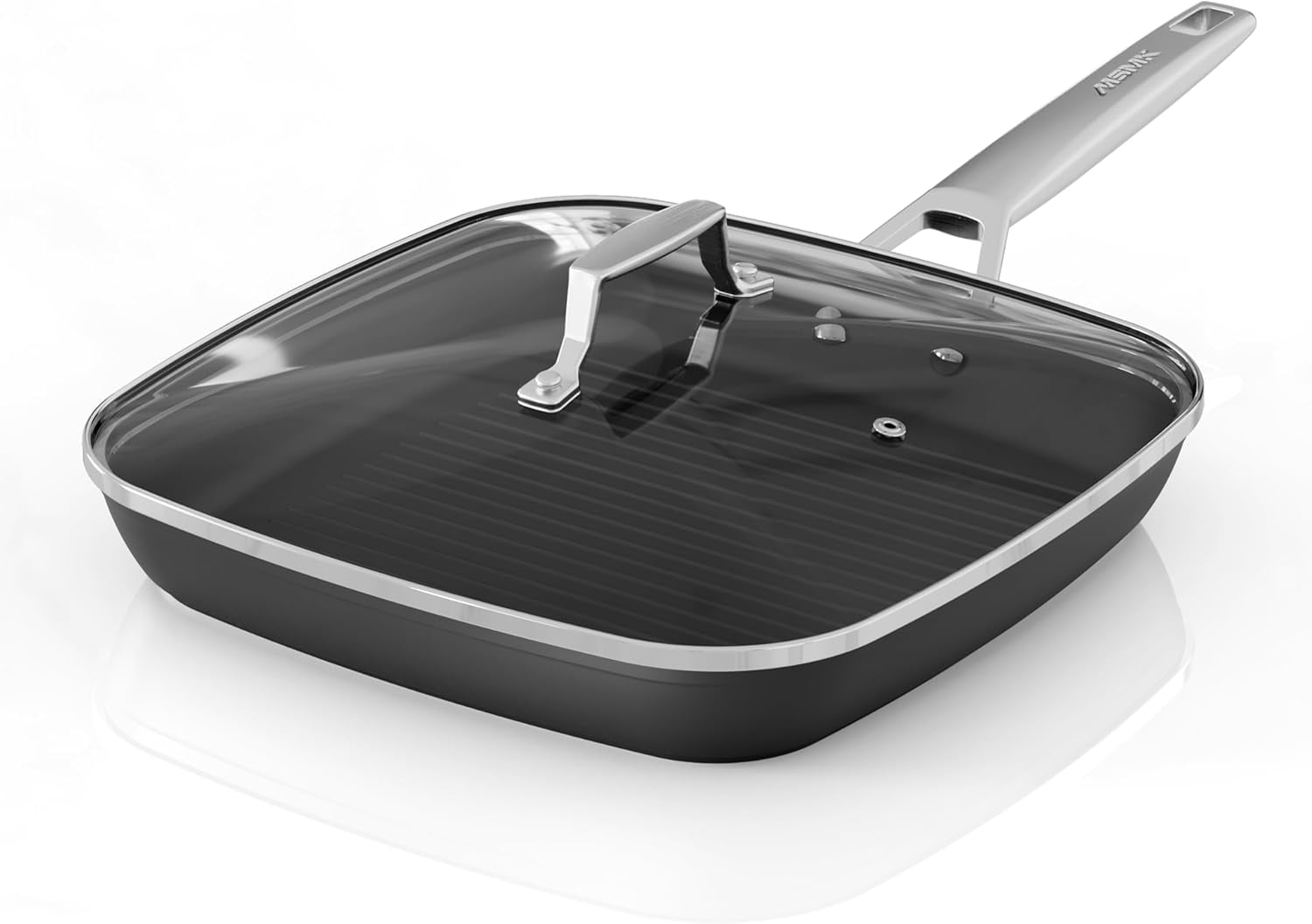 Square Grill Pan with lid, StayCool Handle, Each Ridge Nonstick, Oven
